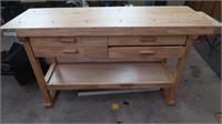 Wood Workbench w/Drawers & End Vise 60x20x34