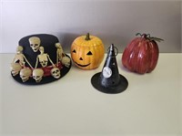 Halloween Decor, Pumpkin Bowl, Skeleton Hat (one