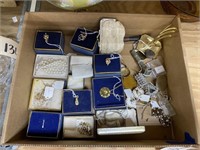 Box of Various Costume Jewelry - Ring Holder