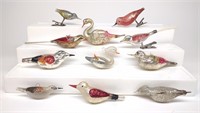 (11) Vintage Glass Bird & Clip Christmas Ornaments