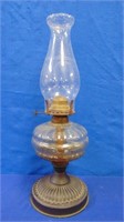 Vintage Glass & Tin Pedestal Oil Lamp