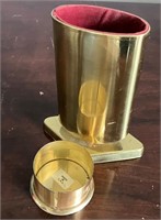Brass pencil holder and stamp roll holder