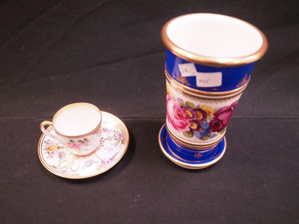 Dresden china demitasse cup and saucer with