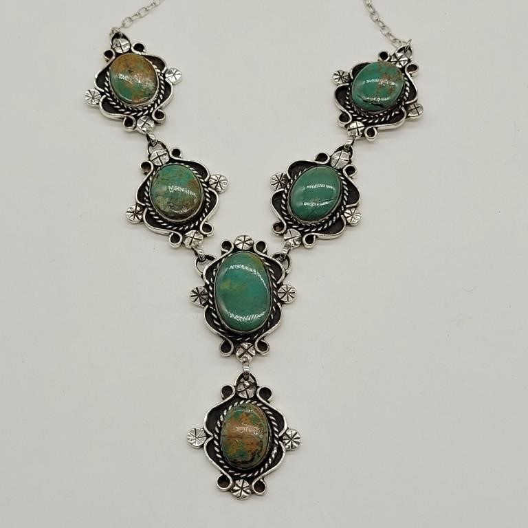 925 SILVER TURQUOISE NECKLACE 20" ADJUSTABLE