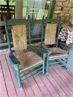 (2) matching wooden painted rocking chairs w/