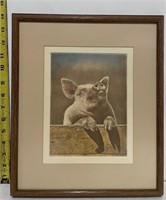 Happy Pig Picture Note Card - Framed