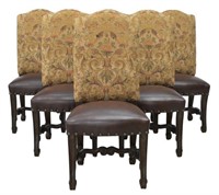 (6) LOUIS XIV STYLE LEATHER-SEAT DINING CHAIRS
