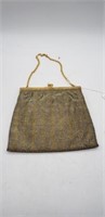 Vintage Beaded Handbag Gray * Gold