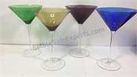 Set of four martini glasses in assorted colors