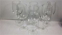 Set of six large clear glass wine glasses