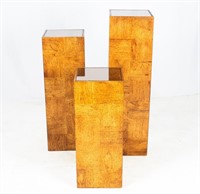 Furniture Vintage Set of 3 Wood / Mirrored Pillars