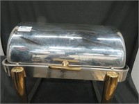S/S DOMED ROLL TOP CHAFER W BRASS TONED LEGS