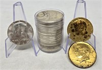 Roll of 1964 Halves; 2 Gold Plated 1964 Halves