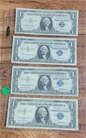4 1957 BLUE SEAL SILVER CERTIFICATES