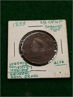 1833 Large Cent. Liberty Completely Visible