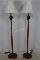 Pair Of Modern Wood & Metal Floor Lamps