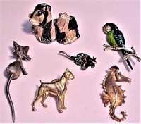 ot 6 Bird & Animal Pins Pendant Parrot Dog