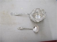 Schofield Silver tea strainer & small ladle