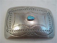 Navajo SS Turquoise belt Buckle - Hallmarked