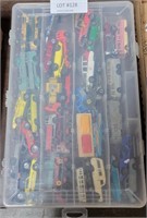 PLASTIC STORAGE CASE W/APPROX. 37 TOY VEHICLES