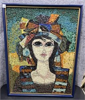 Woman Portrait Out Of Stone Style Chips Framed in