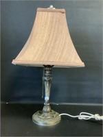 Antique heavy cast table lamp w new shade 20"