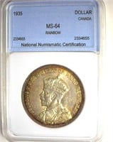 1935 Dollar NNC MS64 Rainbow Canada