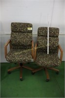 2 - floral chairs, adjustable height, wooden arms