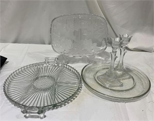 Glass Serving Trays & Candle Sticks