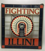 Fighting Illini Chief Stained Glass Hanging Window