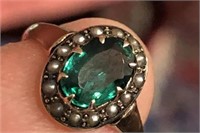 Antique 18k 1 carat Tsavorite Seed Pearl Ring