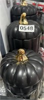 3 PIECE BLACK PUMPKIN CANISTER SET RETAIL $60