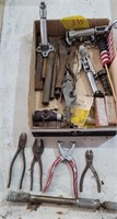 Box lot, punches, pliers, hold downs etc