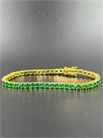 54.60 TCW Green Sapphire Tennis Bracelet Gold 7in