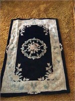 wool rug black peach floral 8' x 2' approx