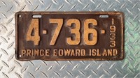 1933 PRINCE EDWARD ISLAND LICENCE PLATE