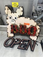 Metal "BBQ" Pig Sign & "Open" Sign