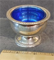 STERLING SILVER SALT DIP W/ COBALT BLUE GLASS