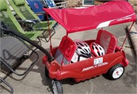 Covered Plastic Radio Flyer Wagon w/Helmets