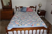 Twin cherry bed with box springs and mattress