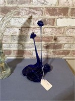 (2 PCS) ART GLASS FIGURINES - 1 BLUE FLOWER, 13.5"