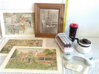 3 Carl Larsson prints with wood framed picture,
