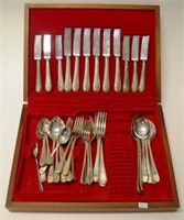Wood cased canteen silver plate cutlery
