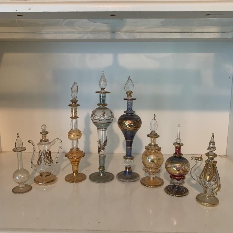 8- Egyptian Glass Perfume Bottles. Vintage