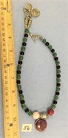 Beautiful jade necklace with silver beads and pend