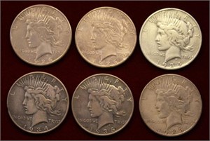6pc Peace Dollar Lot; (2) 1926S, 1934D, 1934,
