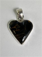 Gorgeous Sterling Black Opal Heart Pendant 4 Grams