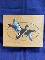 Wood box with mallards painted on the top