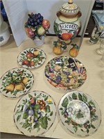 Decorative plates , biscotti jar