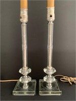 Pair Antique Glass Candlestick Lamps